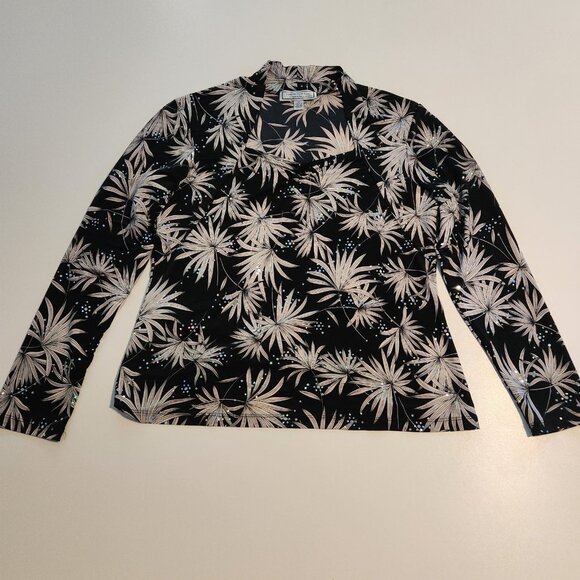 Simonton Says Top Rhinestones Floral Black White‎ Bling Elegant Womens Medium - Picture 3 of 14